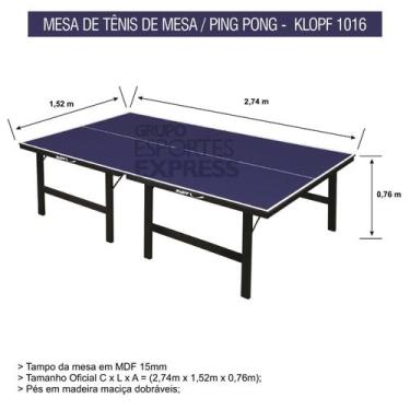 Imagem de Mesa De Tênis De Mesa/Ping-Pong Com Tampo Em Mdf 15mm - Klopf - Cód.10