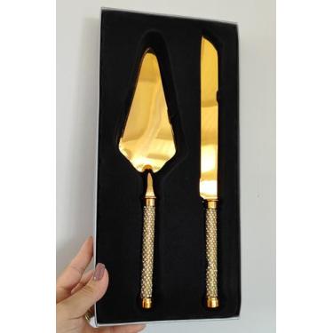 Imagem de Cj 2 Talheres Zamac Cabo Trançado Dourado Wolff Para Bolo - Rojemac