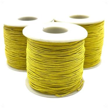 Imagem de Cordão Fio Encerado Amarelo 1mm Algodão 3 Rolos 100 Metros - Macall
