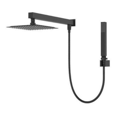 Imagem de Ducha Inox 30 Cm Preta Completa Com Desviador E Ducha Manual - Sollux