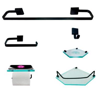 Imagem de Kit Para Banheiro Império Preto Sextavado Vidro Incolor - VSA