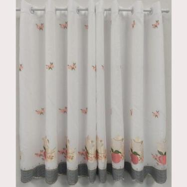 Imagem de Cortina Para Cozinha Voil Bordado Alto Padrão Luxo 2,50x1,20 - Salvate