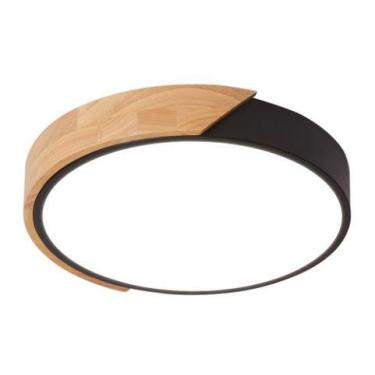 Imagem de Plafon Redondo Preto com Detalhe Estilo Madeira 40cm Led 25W Bivolt 11