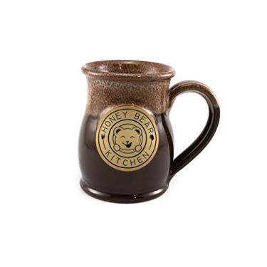 Imagem de HONEY BEAR KITCHEN Caneca de Cerâmica de Barriga Alta Feita à Mão (Chocolate com Esmalte de Mármore Branco Canela, 400 ml)