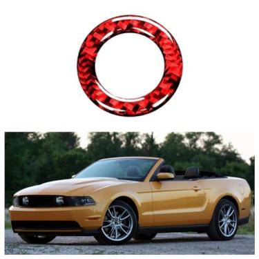 Imagem de IKUESM Compatível com Ford Mustang 2009-2014 Acessórios Interior de fibra de carbono Motor do carro Start Stop Ignição Chaveiro Adesivo Moldura Capa de acabamento(RED)