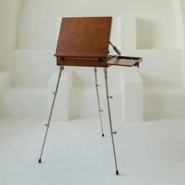 Imagem de MEEDEN caixa pro aquarela pochade: cavalete plein air para pintura em movimento - caixa de armazenamento de materiais de arte em madeira de faia com tripé de aço inoxidável para artistas pro