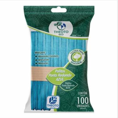 Imagem de Palito de Madeira para Sorvete Ponta Redonda Azul Pacote com 100 - The