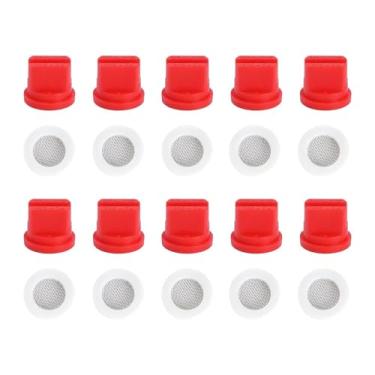 Imagem de Ioensy Bocais de ponta de pulverização de ventilador de 10x, bocais de pulverizador agrícola substituem 10 anéis de filtragem o 110 ° para limpeza de remoção, Vermelho