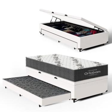 Imagem de Bicama Box Baú Solteiro com Colchão de Espuma D33 Ortobom Airtech 100 + Auxiliar Unique 88cm (Branco)