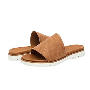 Imagem de Sapatos femininos de qualidade plana com solado confortável Easy Walk chinelos casuais calçados de verão sandálias para mulheres(Brown,43EU)