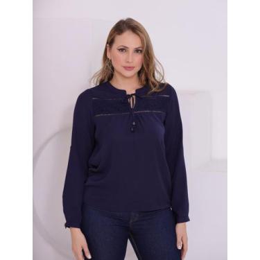 Imagem de Blusa Feminina Manga Longa Decote U com Amarração e Detalhes em Renda 
