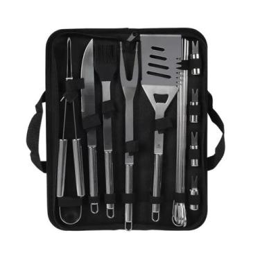 Imagem de Kit Churrasco Inox Premium 16 Peças Com Estojo Bel, Inox e madeira