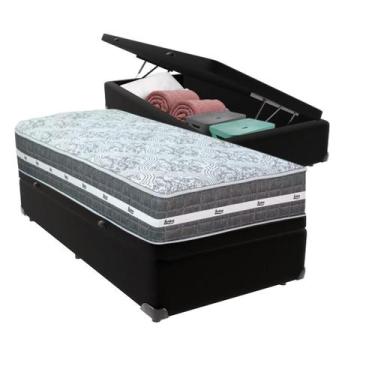 Imagem de Cama Box Baú Solteiro Preto + Colchão Black Graphite 32 Molas Ensacada