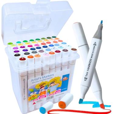 Imagem de Conjunto de Marcadores Brancos Pontas Duplas Finas e Chanfradas Com Estojo Branco, Para Adultos e Iniciantes, Canetas Marcadoras Permanentes à Base de Álcool para Colorir e Desenhar (48 cores USA)