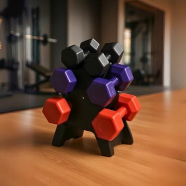 Imagem de Kit Peso Halteres Sextavados com Suporte 1kg 2kg 3kg – Musculação, Treino em Casa e Fisioterapia