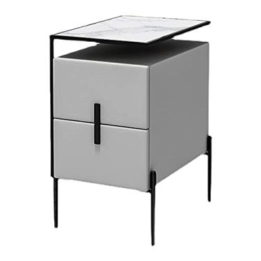Imagem de Mesa de cabeceira inteligente de luxo com carregamento sem fio USB mini mesa lateral com luz LED de indução e 2 gavetas armário de armazenamento para quarto/sala de estar/móveis de escritório A (cor