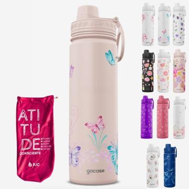Imagem de KIT Garrafa Térmica Gocase Original Premium Estampas 650ml com saquinh