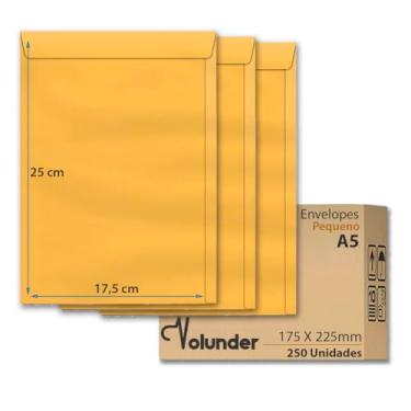 Imagem de Envelope A5 175 X 250 mm 17 x 25 cm Pardo Ouro Branco Kraft 250 Unidades (Amarelo)
