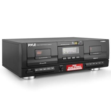 Imagem de Pyle PT659DU Toca-fitas cassete estéreo duplo, sistema de gravador duplo de áudio transparente com conversor de música para MP3, RCA para gravação, dublagem, USB, design retrô, para fitas padrão/CrO2