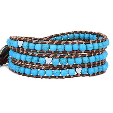 Imagem de Pulseira KELITCH turquesa Mother of Pearl Silver Mix com 3 contas feita à mão nova bijuteria