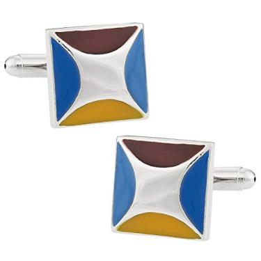 Imagem de Abotoaduras de esmalte com caixa de apresentação Cuff-Daddy Designer Azul, Marrom e Amarelo