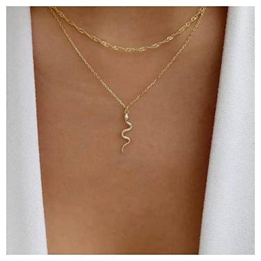 Imagem de Allereyae Colar vintage em camadas de cobra punk colar pingente de cobra boho colar gargantilha de serpente ouro colar punk animal colar corrente joias para mulheres e meninas (ouro)