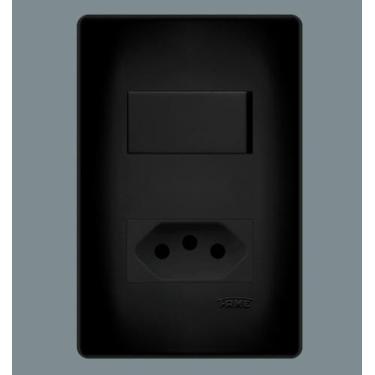 Imagem de Interruptor Simples 16A + Tomada 10A Placa 4X2 Habitat Black - FAME