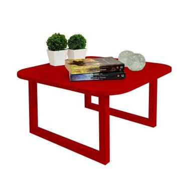 Imagem de Mesa De Centro Lateral De Apoio Para Sala Estar Square Vermelho Laca