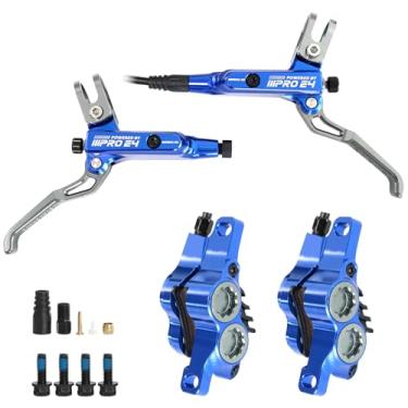 Imagem de ZTZ Conjunto de freio a disco hidráulico IIIPRO E4 MTB, kit de freio hidráulico de 4 pistões com pastilhas de freio de cerâmica para mountain bike (pré-sangrado, dianteiro 800 mm e traseiro 1550 mm