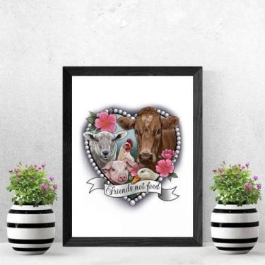 Imagem de Quadro Vegetariano Friends Not Food 45X34Cm Moldura Preta - Quadros On