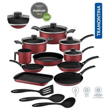 Imagem de Jogo De Panelas Com Utensilios 13 Peças Antiaderente Tramontina, Preto