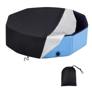 Imagem de HIGHTQURO Capa De Piscina Redonda Para Cães E Animais Estimação 71 Polegadas, Dobrável Com Cordão Banheira Infantil Universal Ao Ar Livre, À Prova D'Água Poeira, Proteção Anti-Uv (Preta)