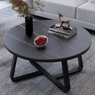 Imagem de Mesa de café redonda, mesa de extremidade de ardósia de sotaque moderno, mesa de sofá, mesa final para pequenos espaços, moldura de metal resistente, montagem fácil, para o escritório da var