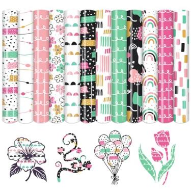 Imagem de HTVSTD Vinil De Transferência Térmica Bolinhas - 12 Folhas 12'' X 10'' Com Estampa Flores/Arco-Íris Htv Para Camisetas