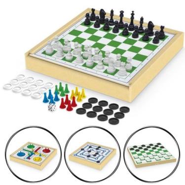 Imagem de kit de Jogos 4 em 1, Xadrez, damas, Ludo e trilha - Junges