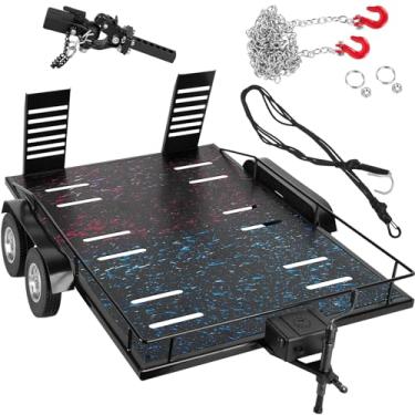 Imagem de RcarmubWow Peça de atualização de trailer RC para 1/10 RC Crawler SCX10, Trx4, Trx6, Redcat Gen7 Gen8, D90, reboque de ferro com alumínio com acoplador de gancho e alça de guincho cinético, reboque