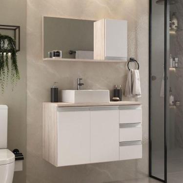 Imagem de Conjunto Gabinete Banheiro Prisma 80cm Gabinete + Cuba + Espelheira Ma