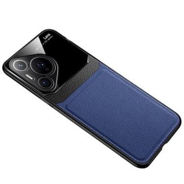 Imagem de HAO RIYLN Capa ultrafina para Huawei Pura 80 Ultra/80 Pro+/80 pro/80, capa de couro macio à prova de choque, proteção para câmera, negócios, retrô, azul, 80 Pro