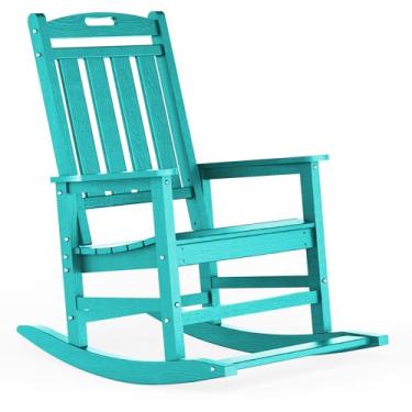 Imagem de LOUNZY Cadeira de balanço ao ar livre, cadeira de balanço de HDPE com estribo para adultos, balancim de varanda frontal resistente para todos os climas, Aruba