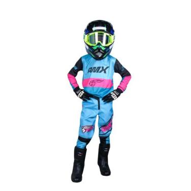 Imagem de Roupa Motocross Conjunto Infantil Trilha Cross Personalizado - AMX, Az