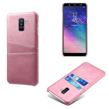Imagem de Capas Compatível com Samsung Galaxy A6 PLUS,Caso de couro PU-Tampa de telefone a prova de choque com 2 slots de cartão,Proteção anti-impressão digital e anti-gota-Pink