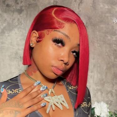 Imagem de Peruca curta BOB cabelo humano não processado cabelo virgem parte T 13x5 perucas frontais entrelaçadas pré-colhido cabelo brasileiro natural preto humano peruca com cabelo de bebê 13x5x2 perucas frontais entrelaçadas para mulheres negras (parte esquerda, 30 cm)