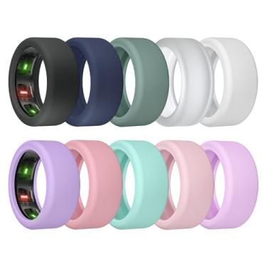 Imagem de sylacor Capa de anel para Oura Ring Gen 4/Gen 3, capa protetora de anel de silicone elástico antiarranhões para homens mulheres malhando academia (10 cores-3, M (11/12/13/14/15))