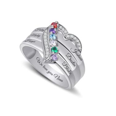 Imagem de Anel personalizado com pedra do mês de nascimento da família com 1 a 8 nomes, mãe e filha, para mãe, avó, avó, Metal não precioso, Zircônia cúbica