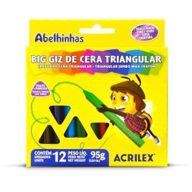 Imagem de Giz De Cera Fino 08 Cores Forma Triangular - ACRILEX