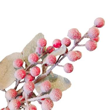 Imagem de Galho Folhagem Nevado Com Berries Vermelho Decor Natal 63Cm - Magizi