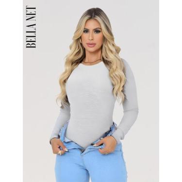 Imagem de Body Collant Feminino Básico Manga Longa Anarruga Moda Blogueira Casua