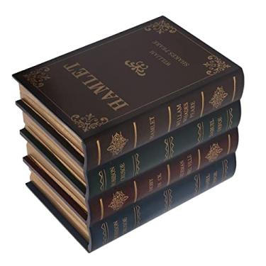 Imagem de Pssopp Livro Texturizado de Estilo retrô Caixa de Armazenamento de Bugigina de Ouro Organizador de Desktop Decorativa Placa de Densidade Decorativa Pequena 4,3 X 5,1 X 6,3in (Pequeno)