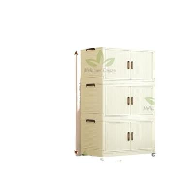 Imagem de Caixa organizadora armario armazenamento dobrável empilhavel com porta rodinhas multiuso(58cm(leitebranco 3camadas))