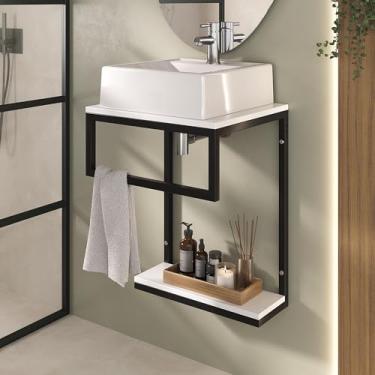 Imagem de Conjunto Gabinete Banheiro Industrial Ferri 42CM Ferragem Preta/Branco/Cuba Branca